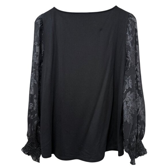 CHICO'S Womens Evening Top Large (Chicos 2) Black Tee Shimmer Sheer Sleeves NWOT - Picture 2 of 9